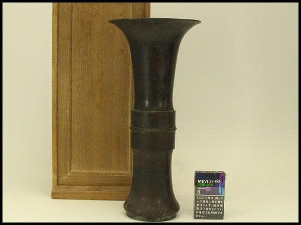 古銅 尊式 花器 高37.3cm 時代物 古美術 京都古寺蔵品(BB508)