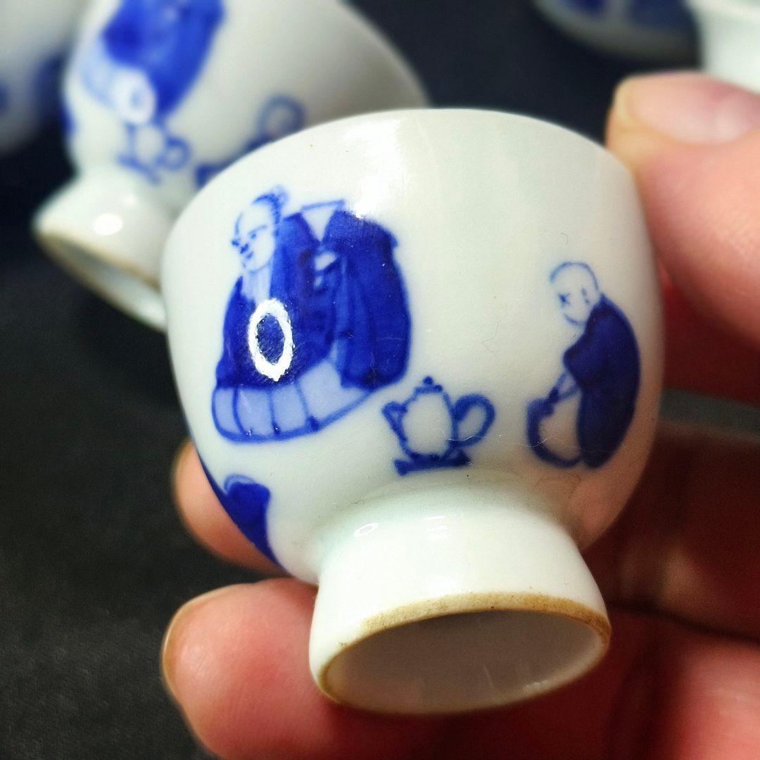 煎茶道具 染付宝瓶茶器 手描き唐子文 祥山造 骨董 時代物 薄手蒐集家放出美品