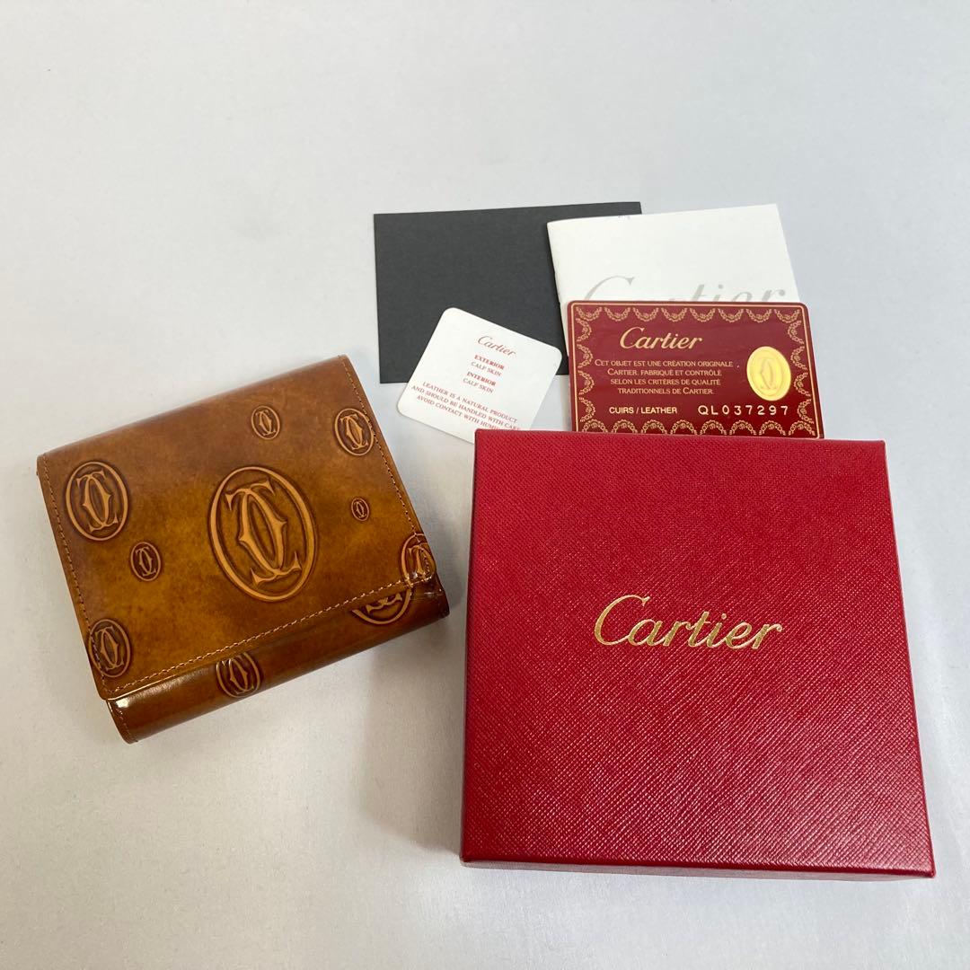 【未使用級】カルティエ　三つ折り財布 ハッピーバースデー ブラウン レザー