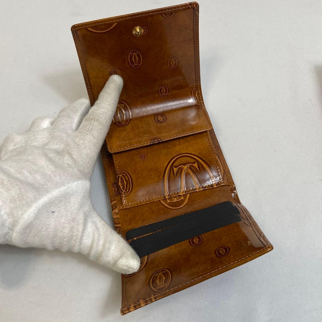 【未使用級】カルティエ　三つ折り財布 ハッピーバースデー ブラウン レザー