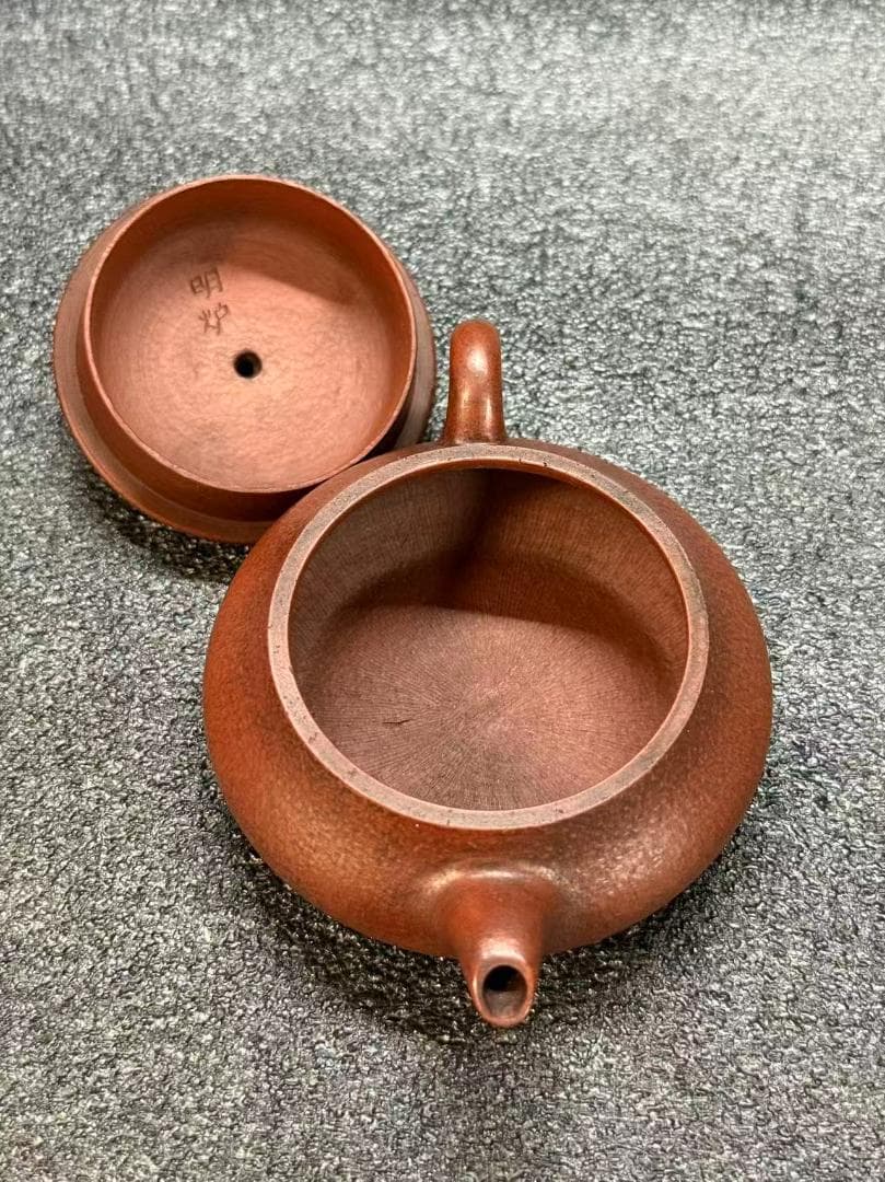 【孟臣 底款 刻漢詩 山中一勺人】紫砂壷 朱泥 段泥 煎茶道具 急須 単孔口