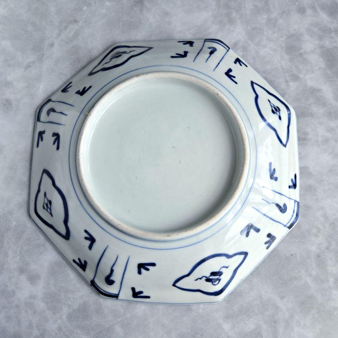 無傷完品　古伊万里　染付　八角　六寸皿　金継ぎ　アンティーク　骨董　江戸時代