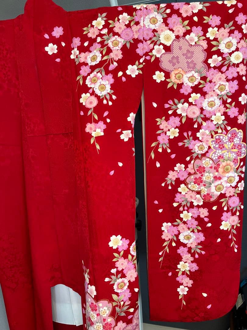 【12/30〜1/5限定価格！】13点セット　振袖フルセット　赤　桜柄