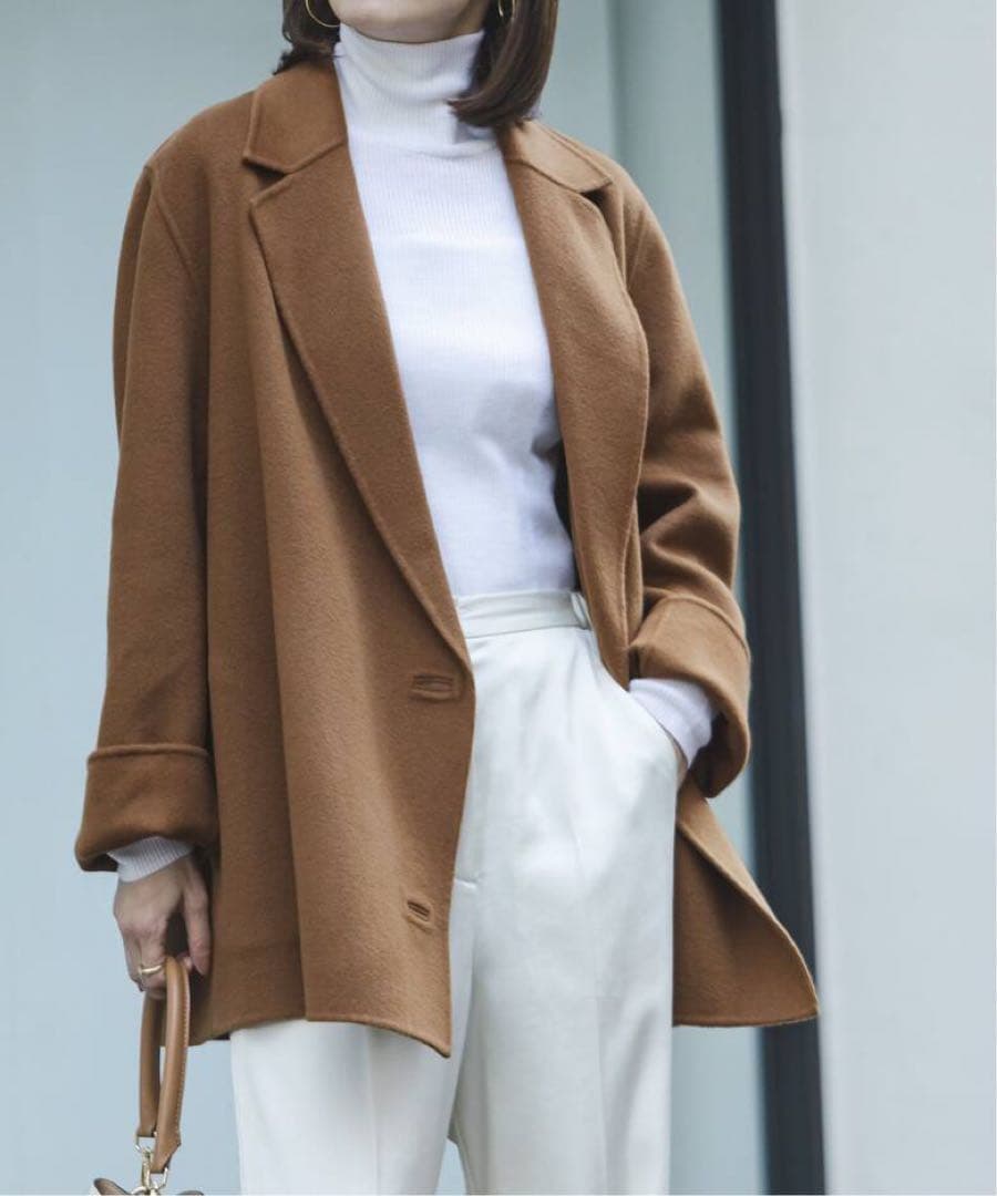 【新品タグ付】Super160sチェスターミドルコート36キャメル