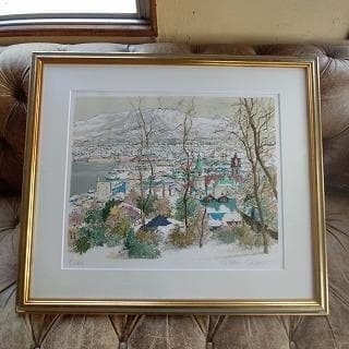 小田切　訓　リトグラフ　白い函館