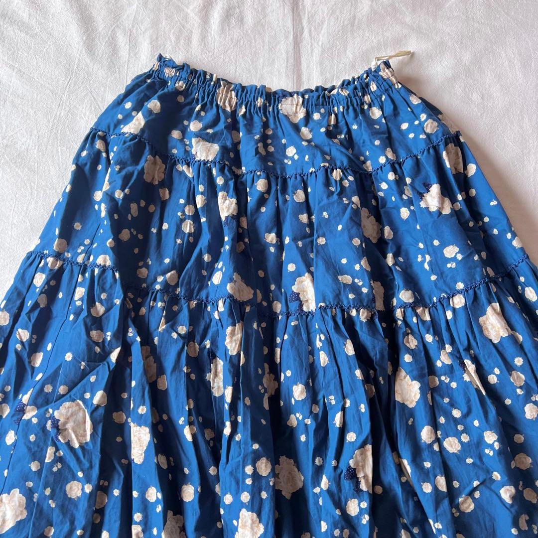 【新品】PINK HOUSE タグ付き ロングスカート 総柄 薔薇 ブルー