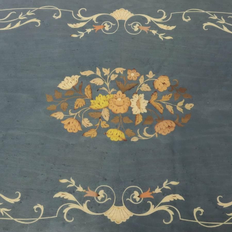 イタリア製クラシカル家具 象嵌細工 猫脚 サイドテーブル グリーン系 鏡面仕上げ