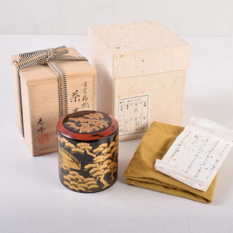 山中漆器　加賀蒔絵師　和田寿峰作　面根来　住吉蒔絵　茶器　共箱　V　8550