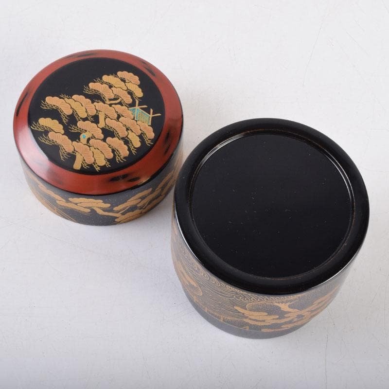 山中漆器　加賀蒔絵師　和田寿峰作　面根来　住吉蒔絵　茶器　共箱　V　8550