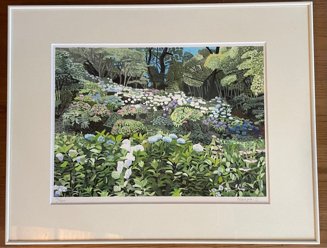 水彩画　ジクレー版画「高良山あじさい園」（久留米市）