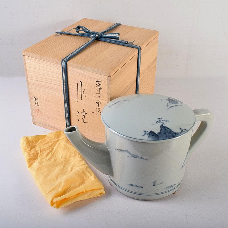 Palm Tree　古伊万里写　染付　山水文　水注　共箱　V　7975C