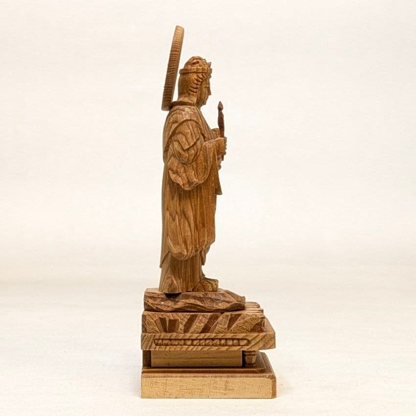 【フォロー割・新品】 子安鬼子母神　木地彫り　下台付　高さ約13cm　鬼子母神