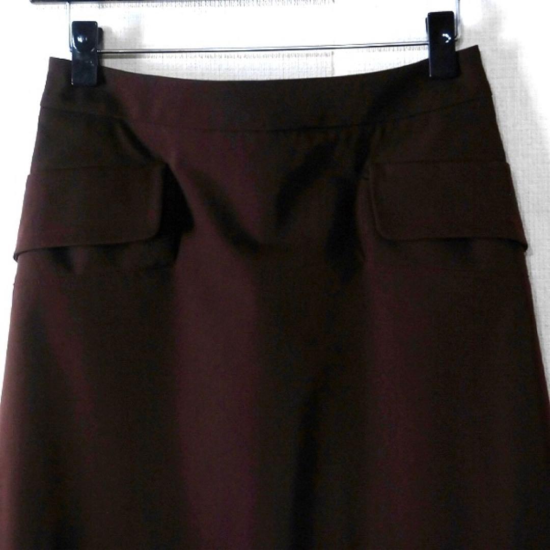 プラダ / Aライン スカート 38 茶 ストレッチ 裏地付 通勤 ミモレ丈
