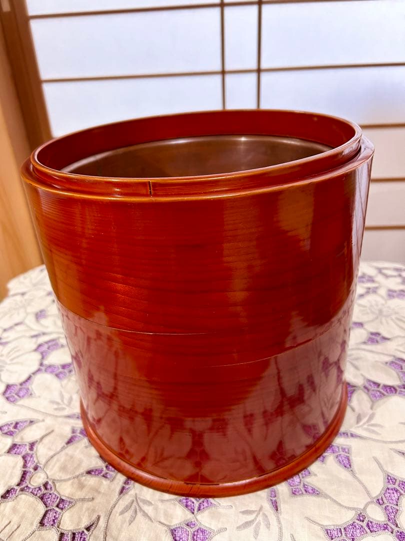 アンティーク飛騨高山春慶塗り火鉢　癒しの時間　火鉢生活に　春慶塗り丸盆付き