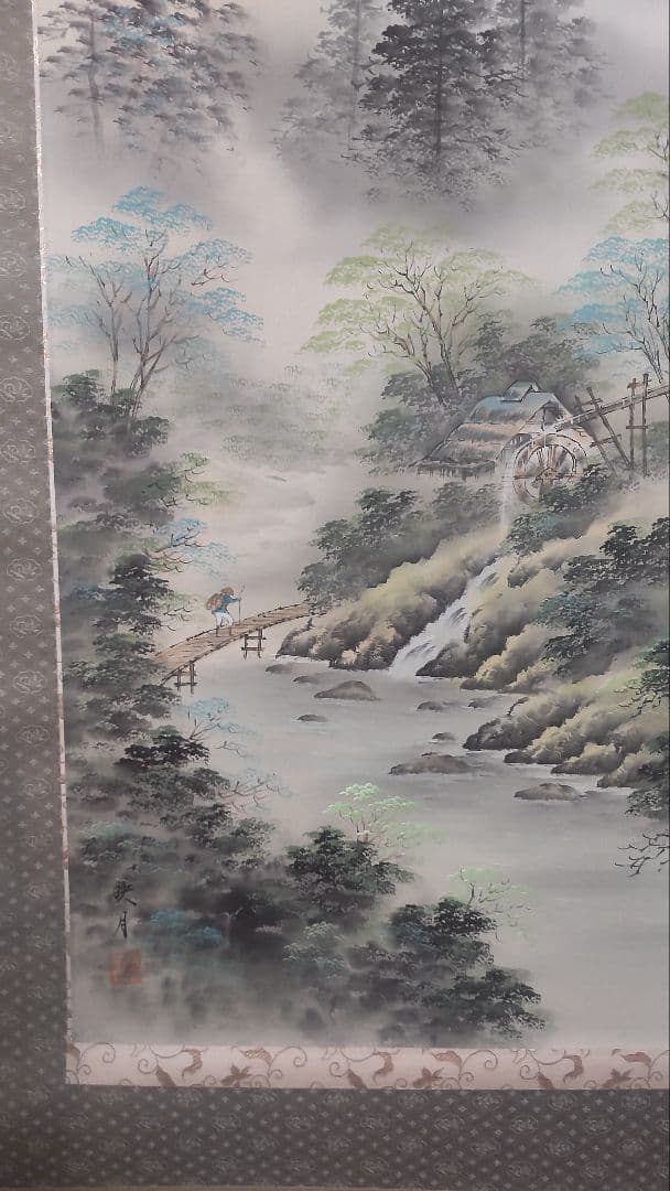 (611*Z293)絵画 掛軸 日本画掛軸 映月 彩色 茶掛、書 骨董