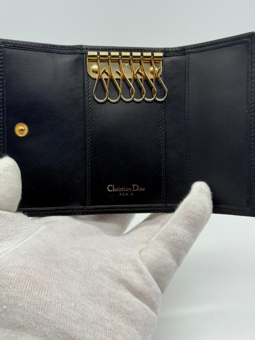 【極美品】クリスチャンディオール CDロゴ レザー 6連キーケース 黒