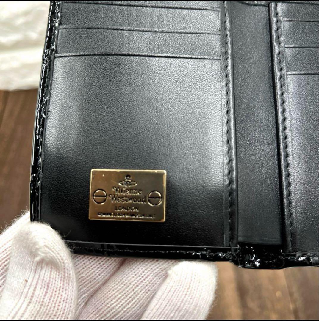 新品未使用　ヴィヴィアンウエストウッド 三つ折財布　黒　エナメル　がま口　⑥