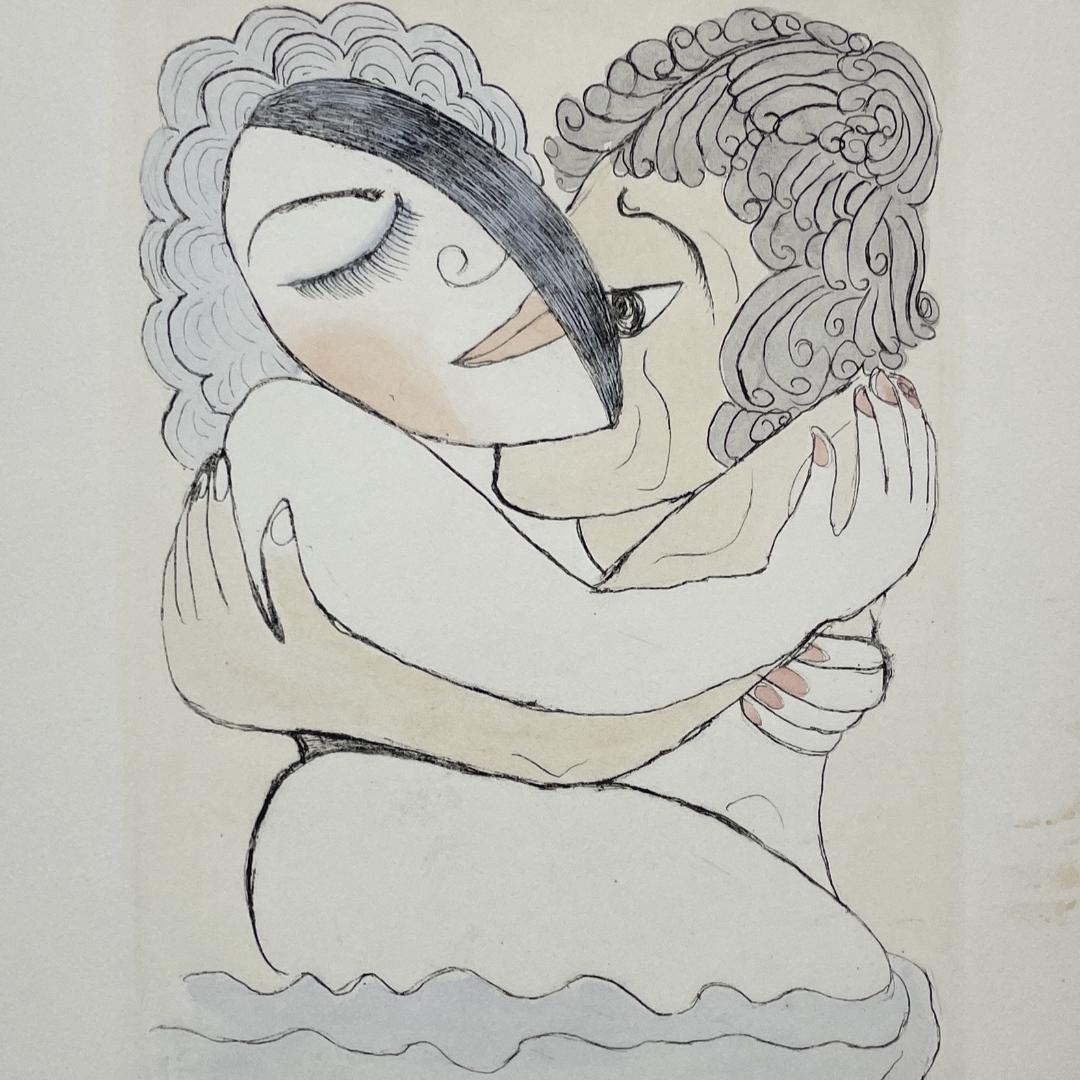 北川 民次 図録掲載作品 「抱く」 エッチング 版画