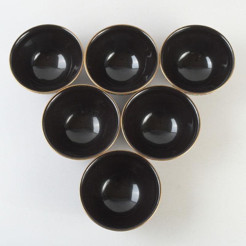 茶道具　京焼　平安　紫雲造　色絵　黒仁清七宝文　数茶碗　六客　V　9471