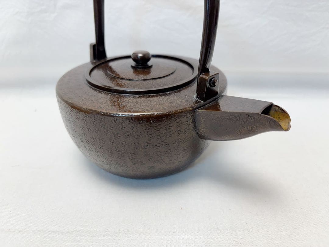 ほぼ未使用 茶道具 金工師 宗禅造 鎚起 銅製 銚子 独楽形 湯沸 水注 共箱