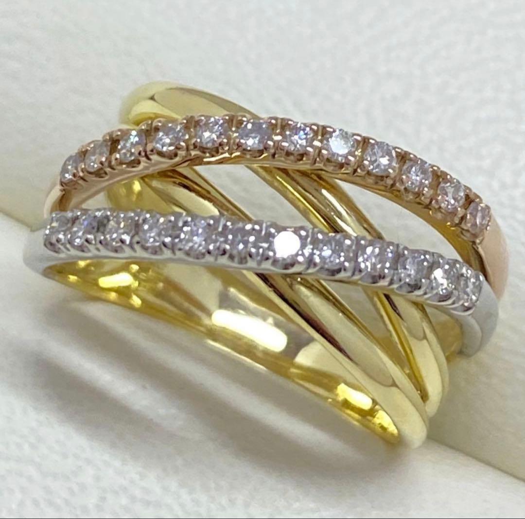 K18 Pt900　天然ダイヤモンド リング