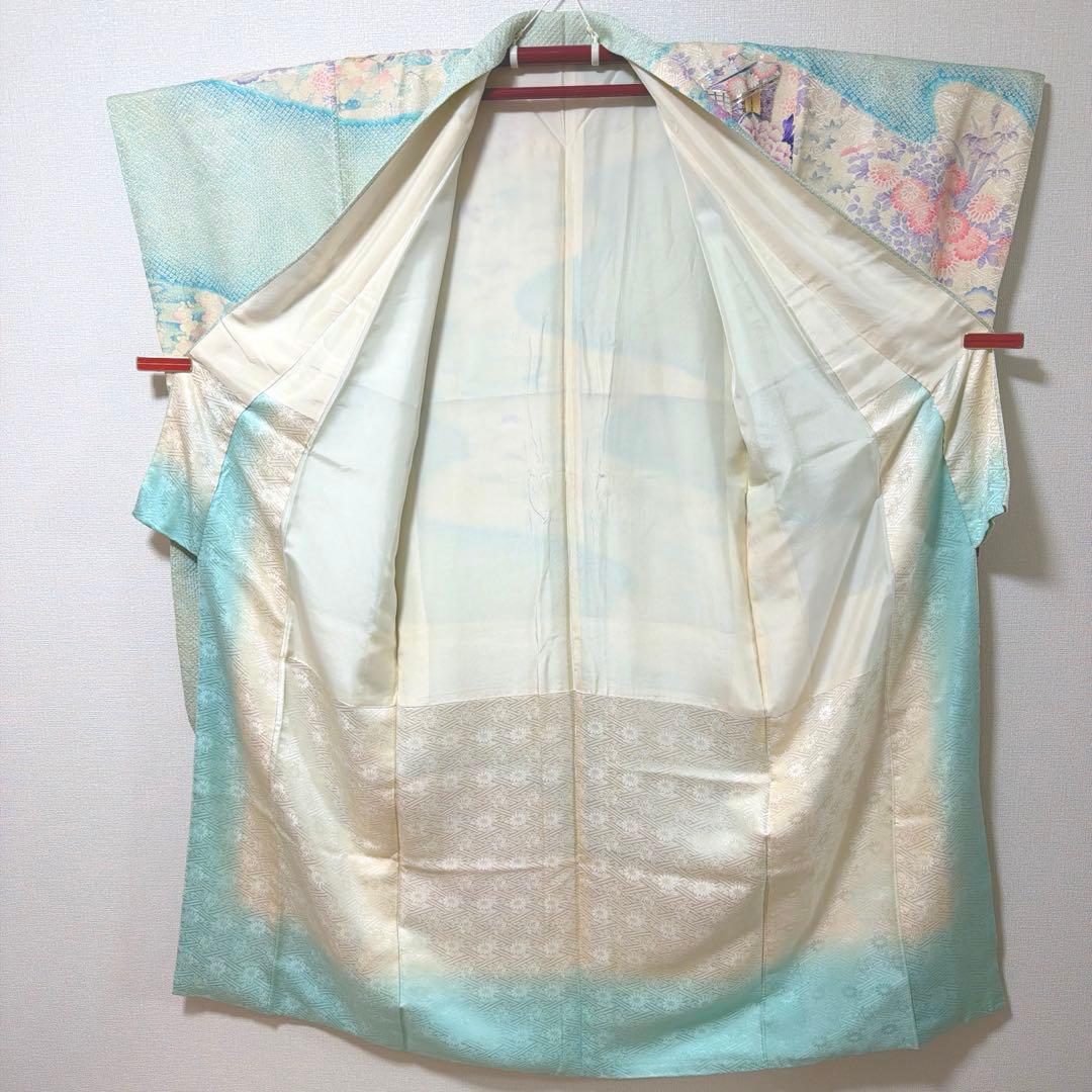 4 振袖フルセット 正絹 難あり 水色 紫 ピンク 銀彩 絞り 小柄さん レトロ