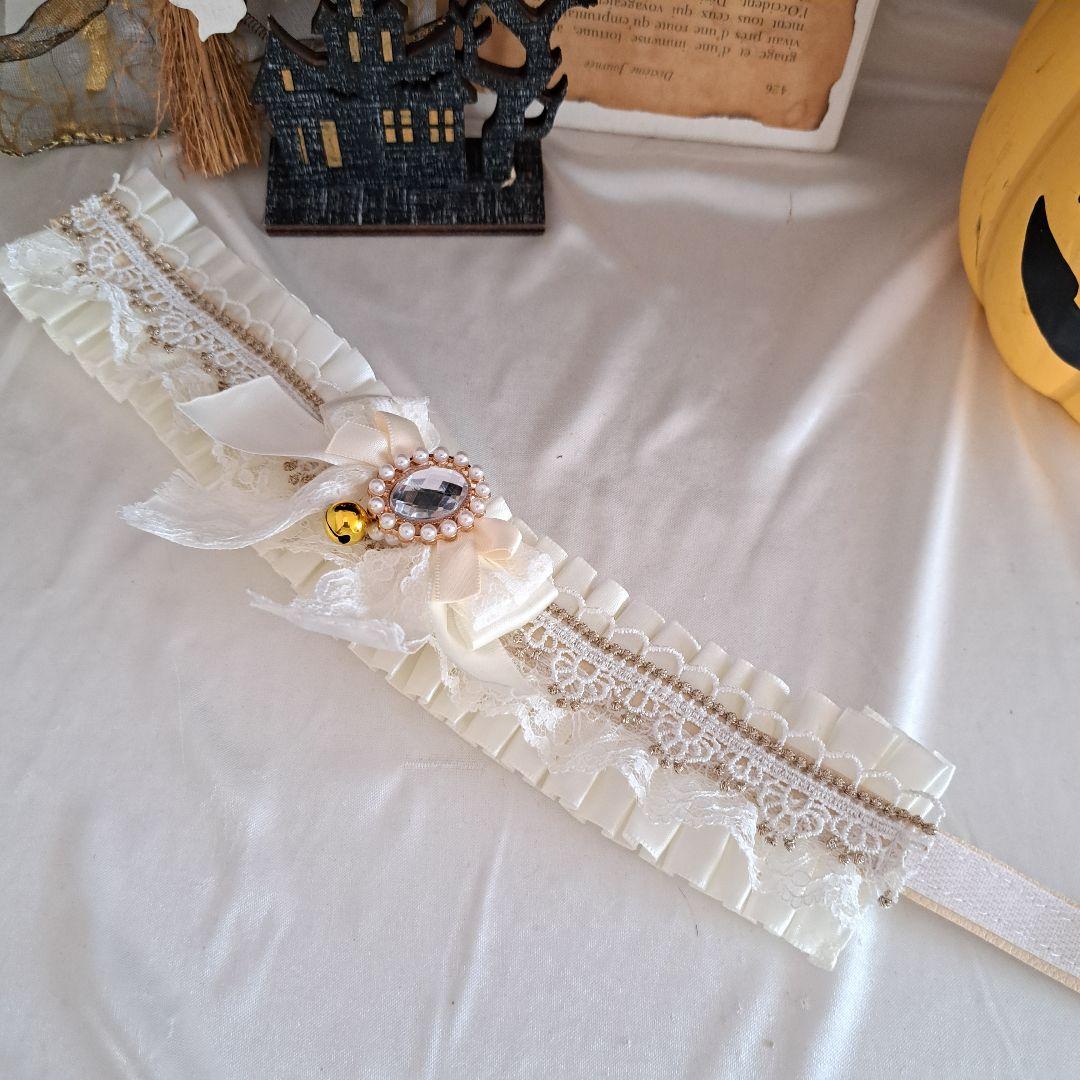 短毛ちゃんにも♥️中世ヨーロッパ風チョーカー(ホワイト⑤)わんちゃん猫ちゃん用