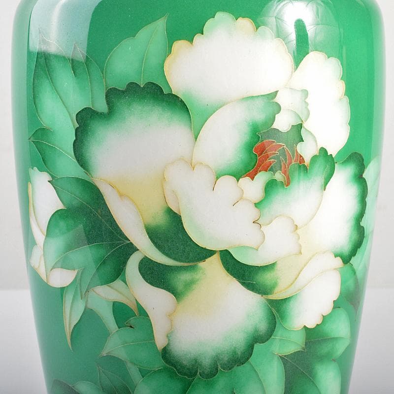 七宝焼　林七宝店 　牡丹文瓶　唐木台・箱付　M　R7378B