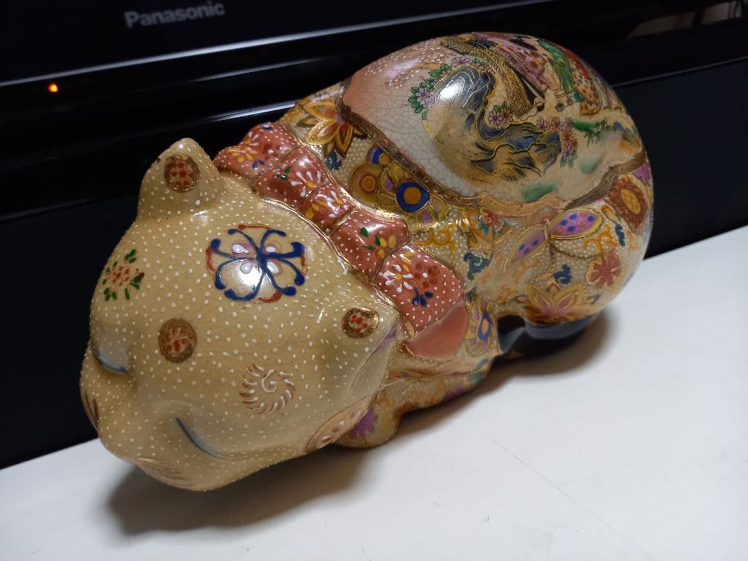 薩摩焼　眠り猫　浮世絵　美人画　古美色　大き目　サイズ　美品
