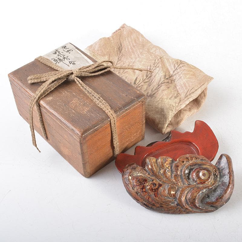 茶道具　唐物　漆塗　螺鈿装飾　魚　香合　時代箱　V　R6108