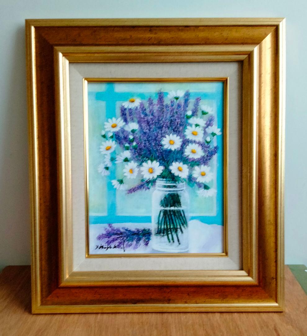 新作・油絵　窓辺のラベンダー　F3