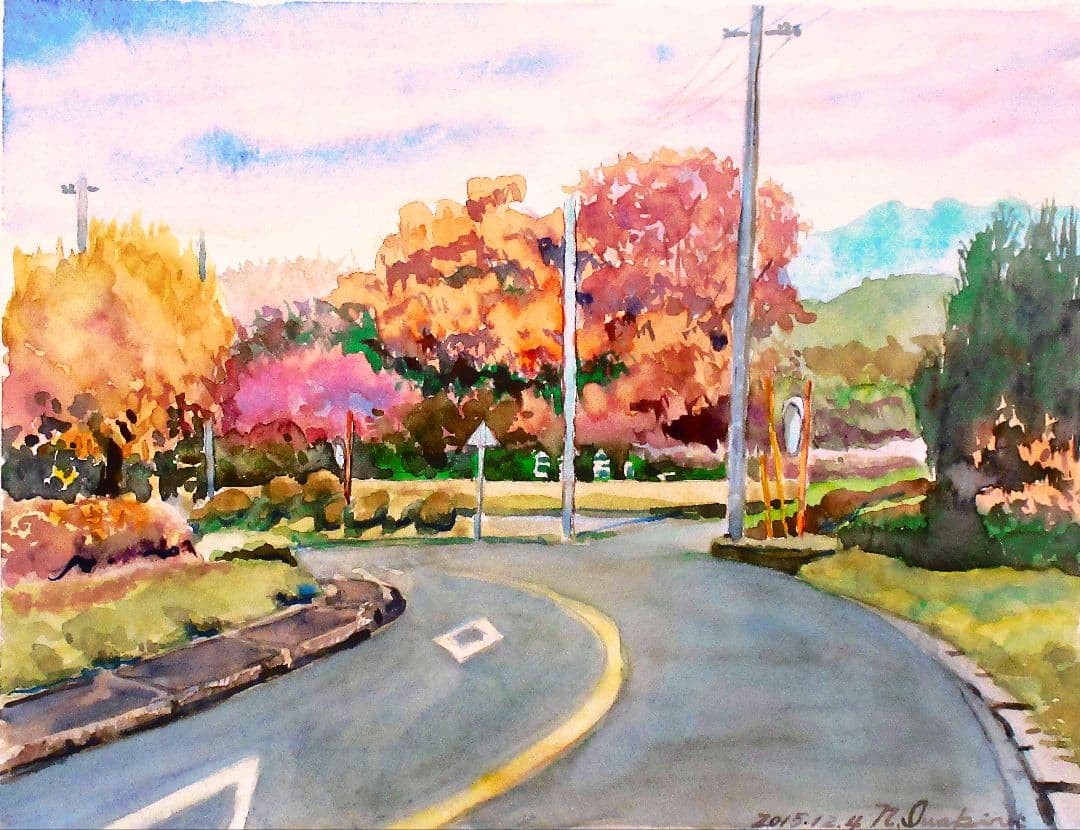 秋の風景 水彩画 額装済み F6サイズ 原画