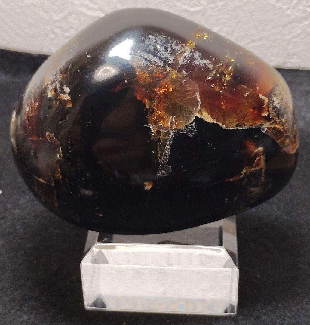 お*ち様 特大　ブルーアンバー タンブル　インドネシアスマトラ 琥珀 鏡面磨き