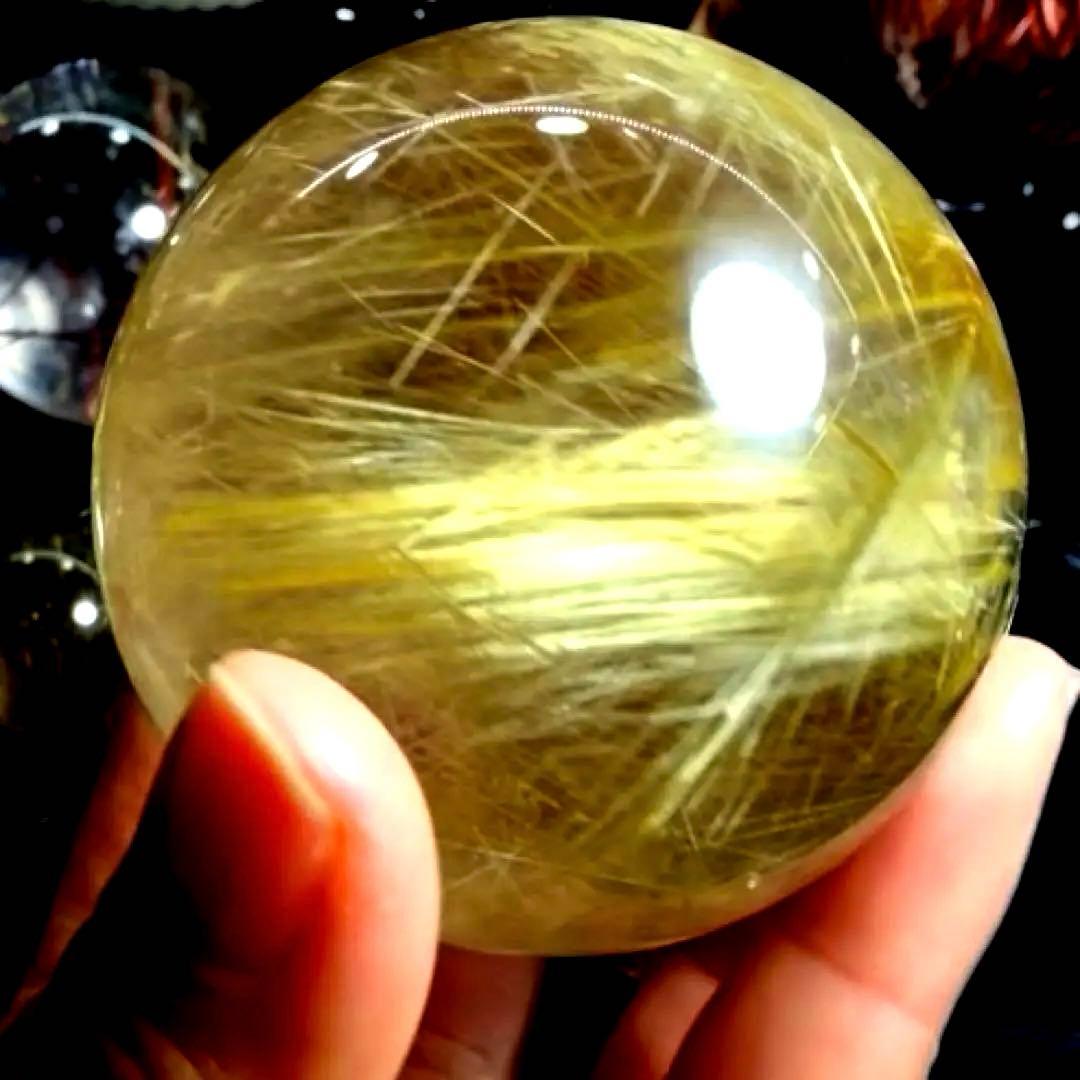 超絶綺麗✨55mm ゴールドタイチンルチルクォーツ　丸玉　スフィア　金針水晶
