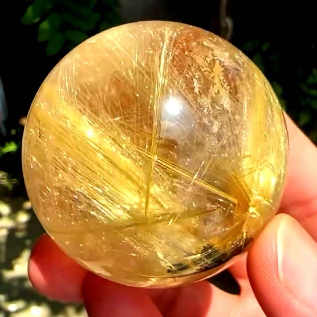 超絶綺麗✨55mm ゴールドタイチンルチルクォーツ　丸玉　スフィア　金針水晶