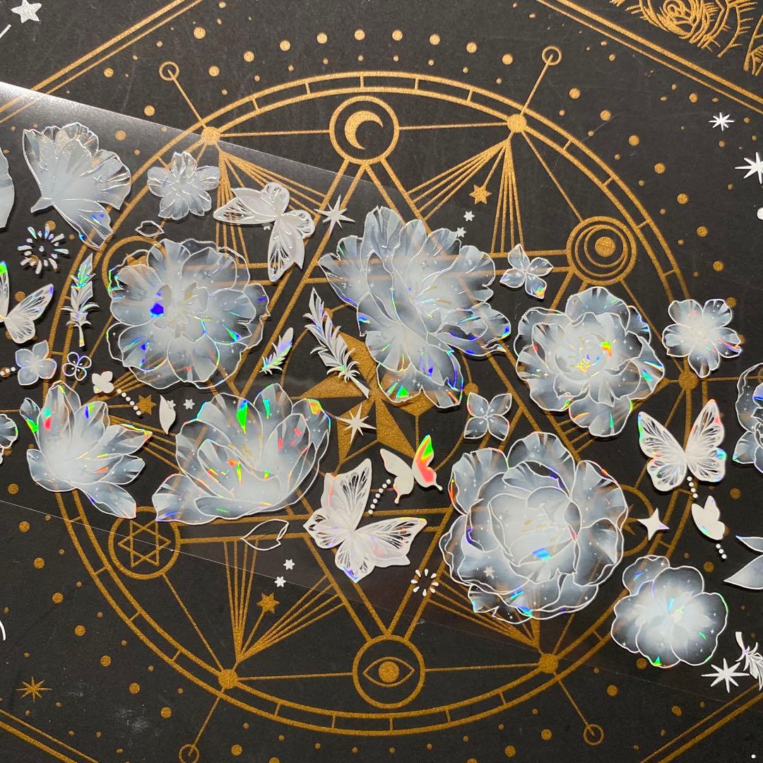 【9253】海外　マステ　中古巻　貝殻光マスキングテープ　半透明　お花