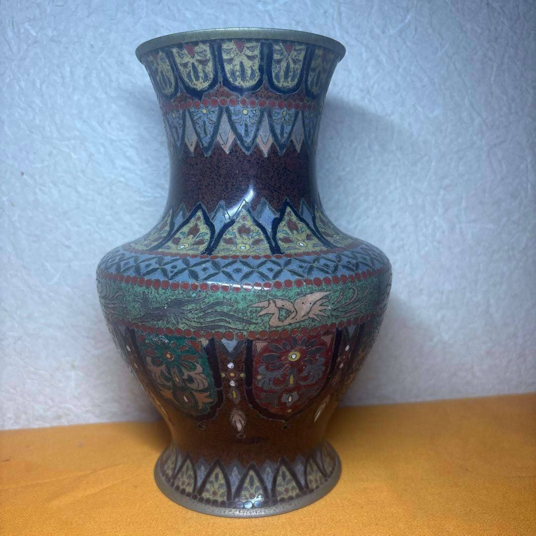 美品 高級日本七宝花瓶 鳳凰 花唐草文 骨董