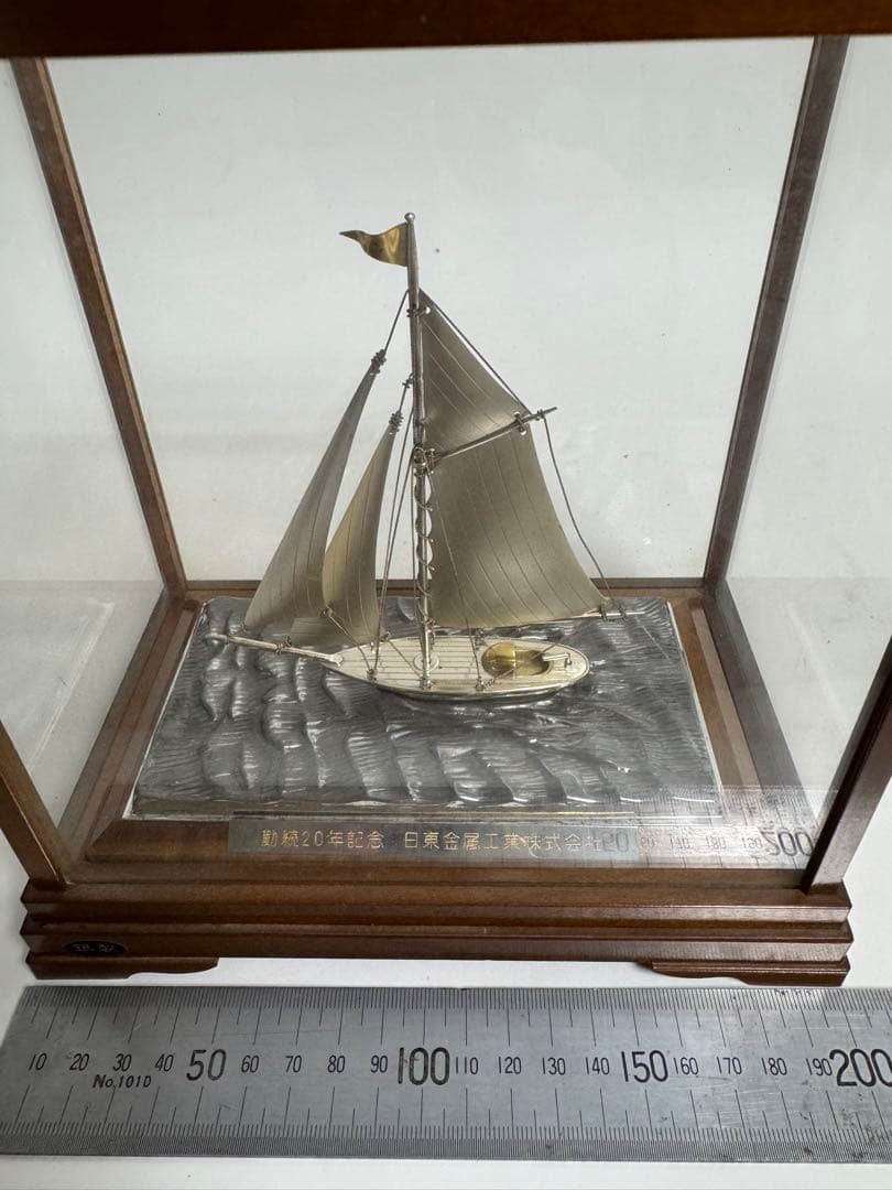 ケ*ン様 銀製　金属製帆船模型 木製台座付き