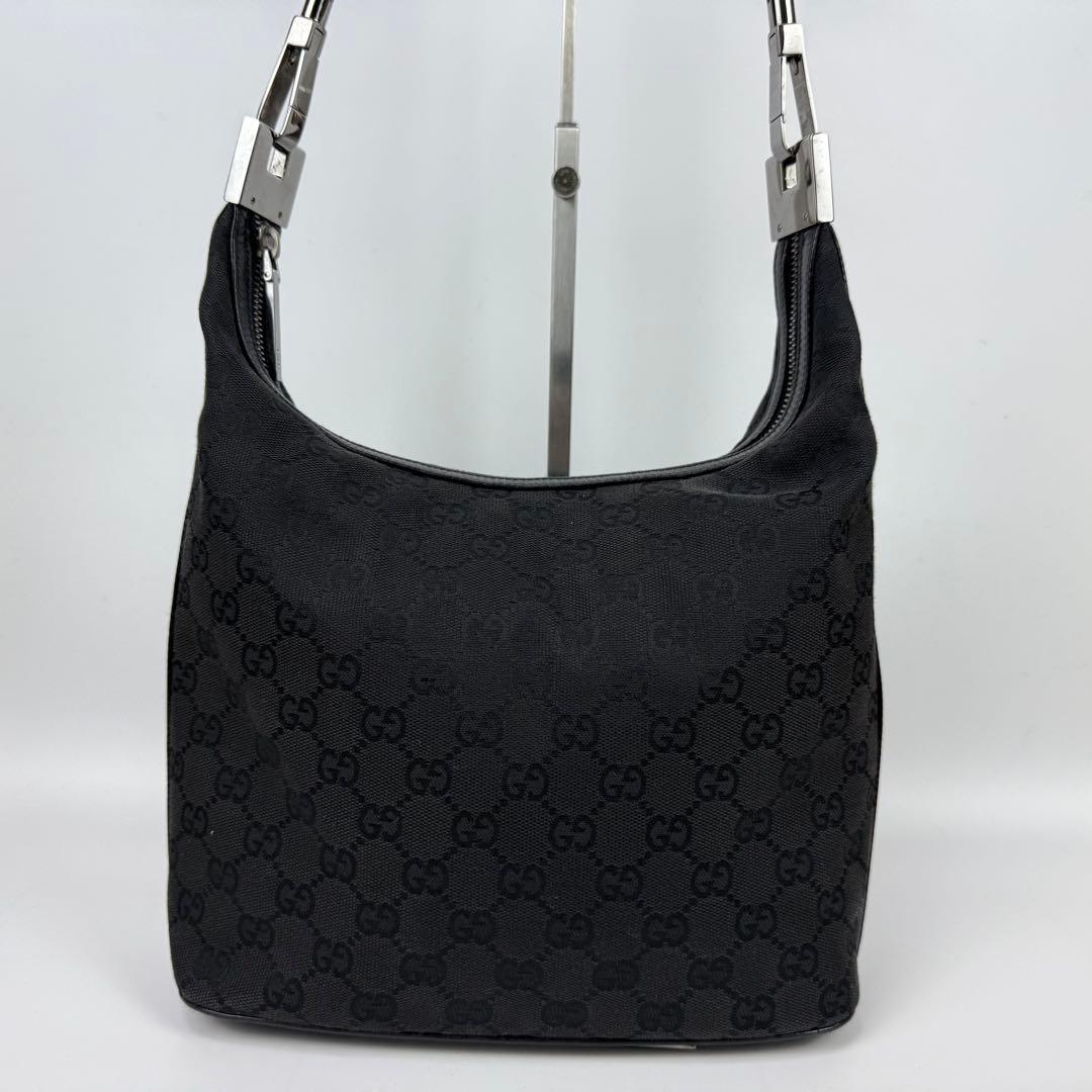 【極美品】GUCCI グッチ ワンショルダー バッグ GGキャンバス レザー 黒