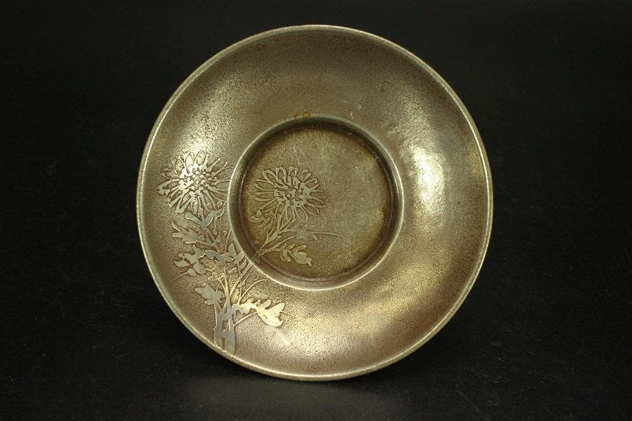 煎茶 錫茶托 四君子紋 円形 二種 十件 まとめて(A874)