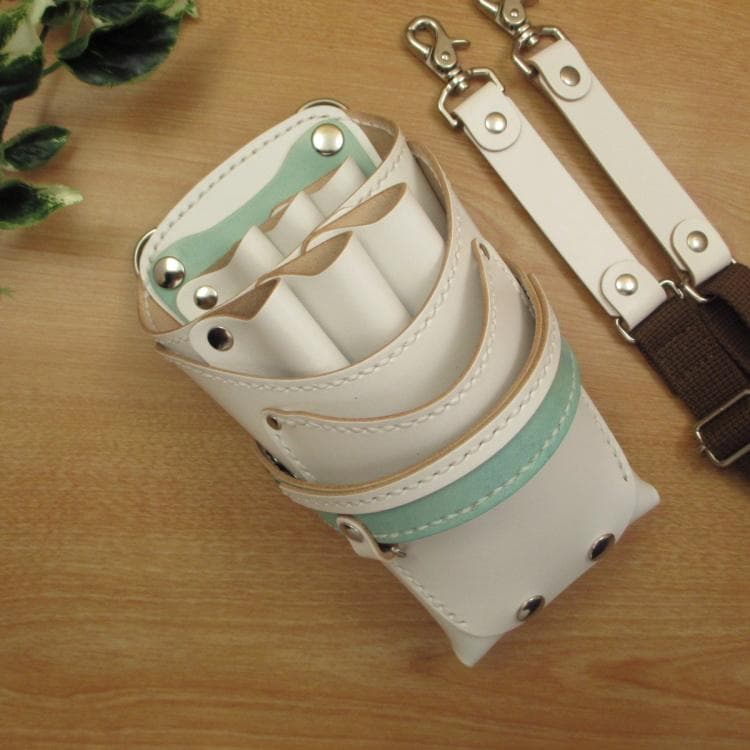 ホワイト＆空色　６丁差し　本革シザーケース　SCA-45/CWA