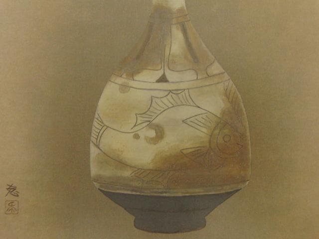 堀川えい子、【李朝瓶花】、希少な額装用画集より、新品額装付