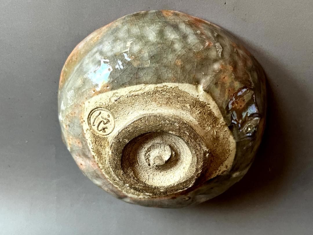 茶碗■古赤楽平茶碗【浪】和歌彫り 風 夏の夕暮れ お茶道具 時代物 骨董品■