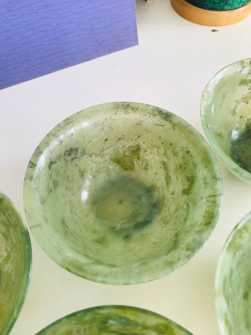 玉杯 緑玉 盃 中国美術　天然石　皿 茶碗 5枚　茶道具 茶器