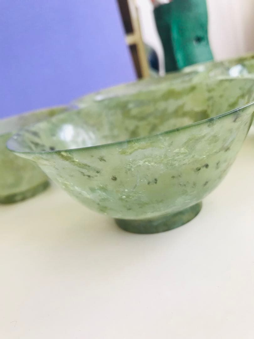 玉杯 緑玉 盃 中国美術　天然石　皿 茶碗 5枚　茶道具 茶器