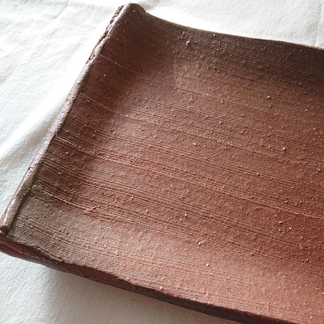 神山易久　新品未使用　皿　信楽焼　スカーレット　庵窯　陶芸　民藝　貴重　角皿