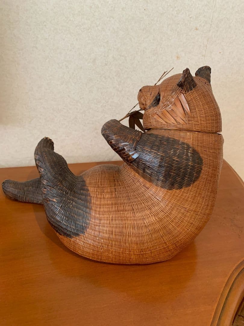 パンダ 竹製 籠 上海 中国 工芸品 小物入れ 籐 アンティーク レトロ