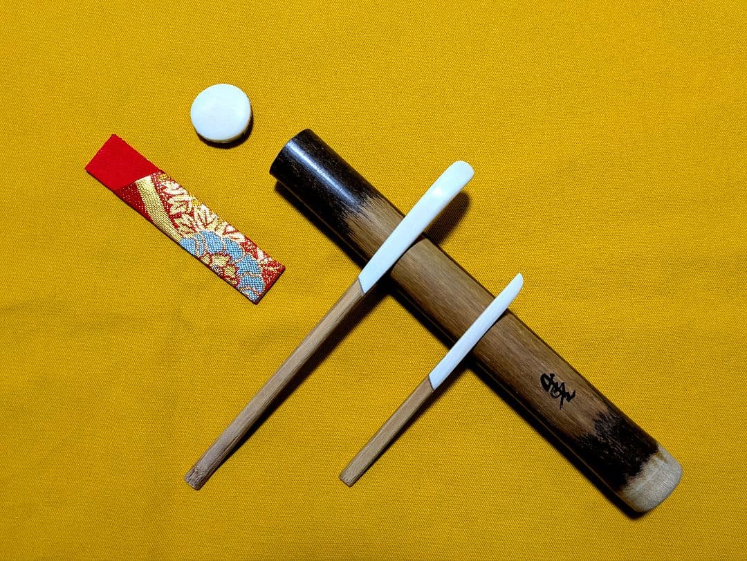 【閉店売り尽し】本煤竹挟継茶杓&菓子切２点セット　定寸利休型