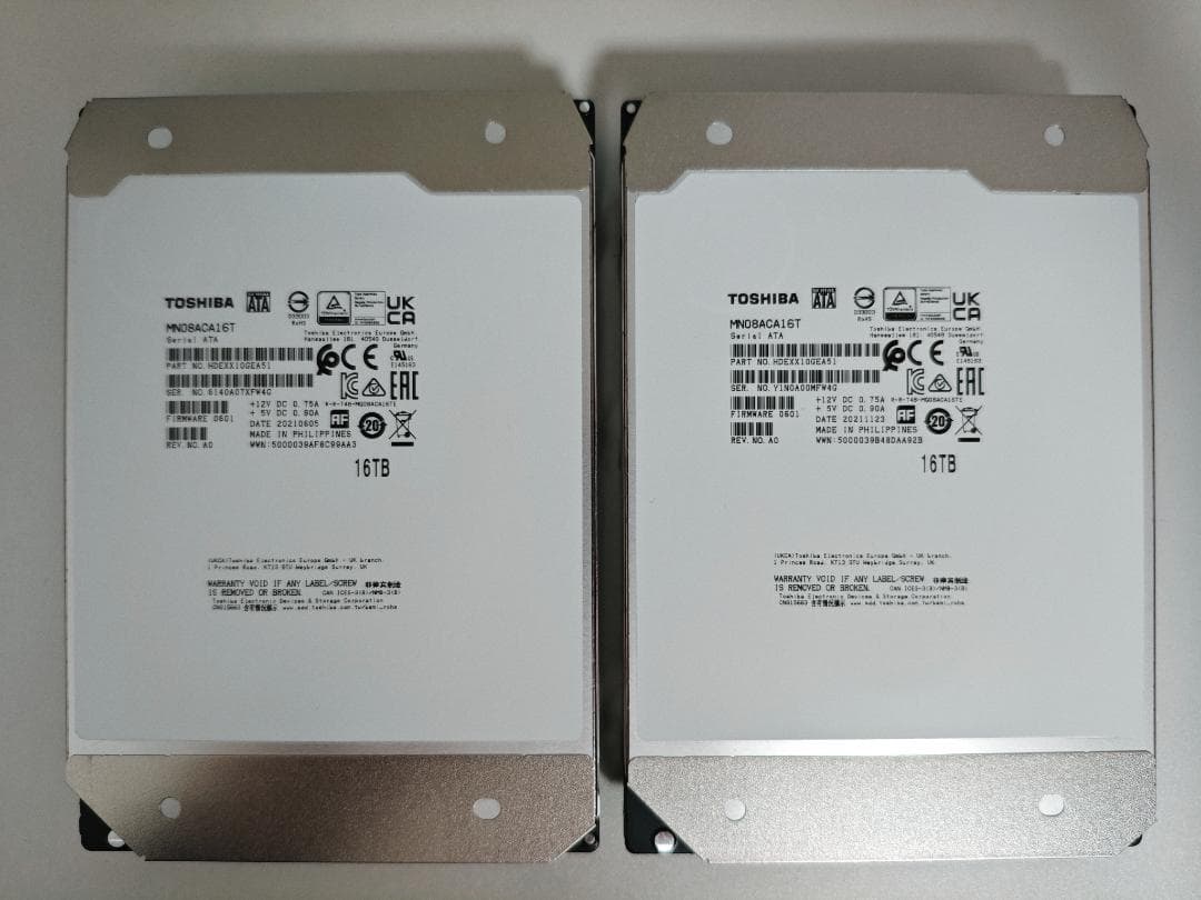 東芝 3.5インチ内蔵HDD 16TB (MN08ACA16T) 2台セット