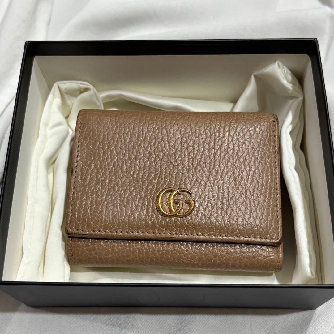 GUCCI グッチ GG マーモント 3つ折り コンパクト ベージュ